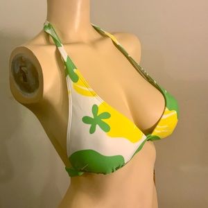 Hobie women’s swimsuit bikini top green white yellow tropical print band…